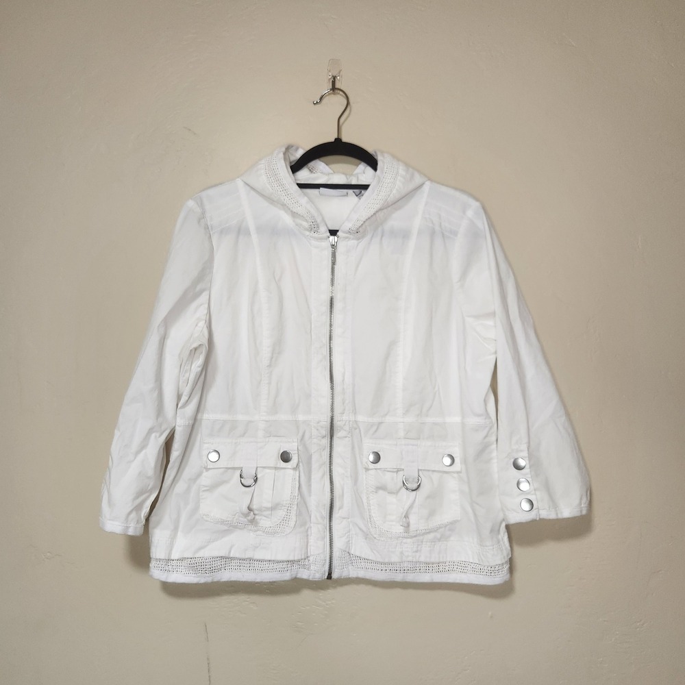 Chico's Zenergy White Utility Zip Up Jacket 3/4 Sleeves Size 2 US Large